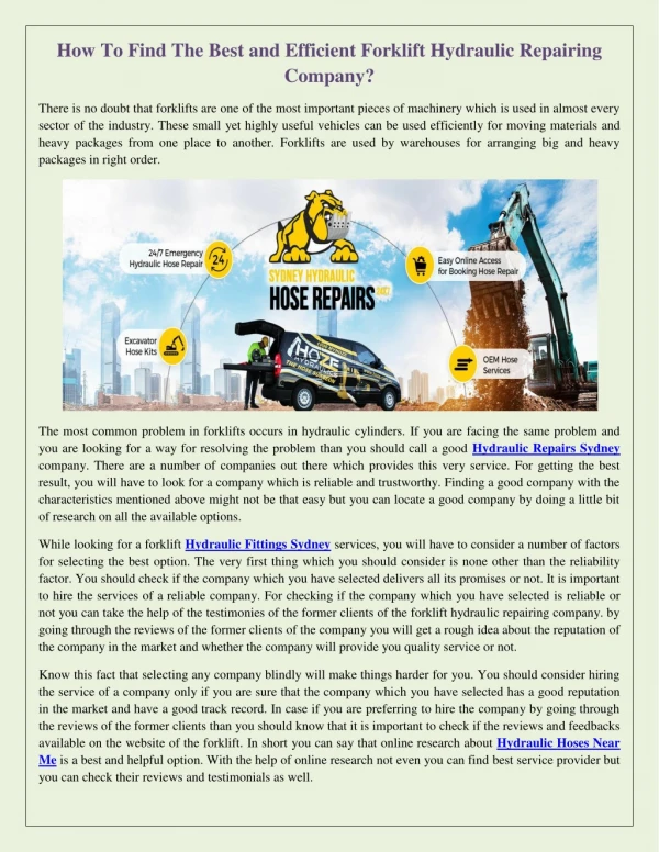 How To Find The Best and Efficient Forklift Hydraulic Repairing Company