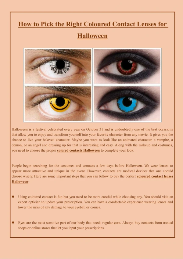 How to Pick the Right Coloured Contact Lenses for Halloween