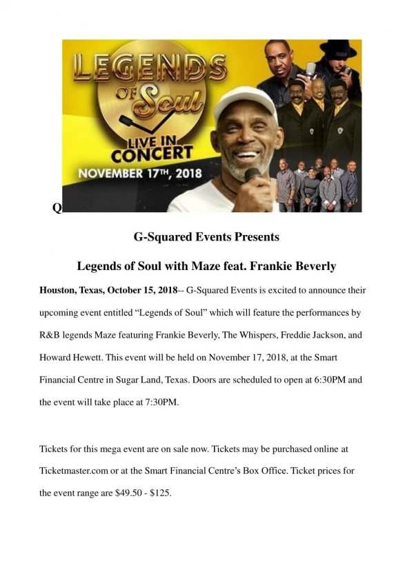 G-Squared Events Presents: Legends of Soul with Maze feat. Frankie Beverly