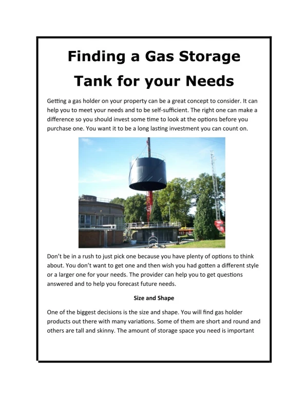 Finding a Gas Storage Tank for your Needs