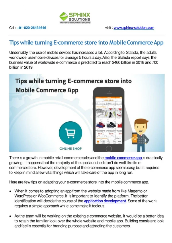 Tips while turning E-commerce store into Mobile Commerce App