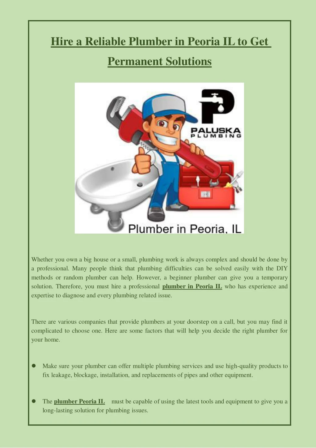 hire a reliable plumber in peoria il to get