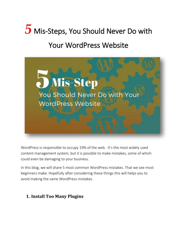 5 Mis-Steps, You Should Never Do with Your WordPress Website