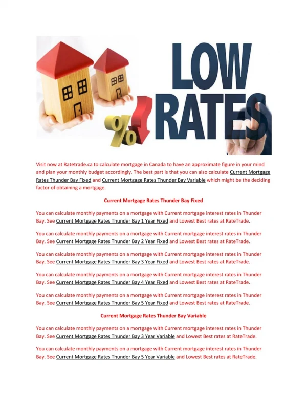 Current Mortgage Rates Thunder Bay