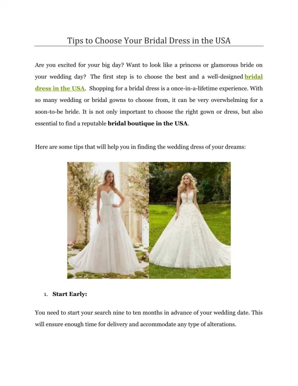 Tips to Choose Your Bridal Dress in the USA - WCWV