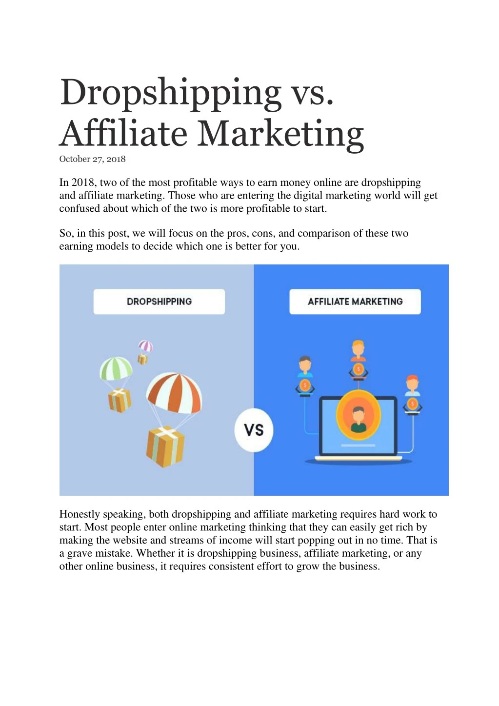 dropshipping vs affiliate marketing october