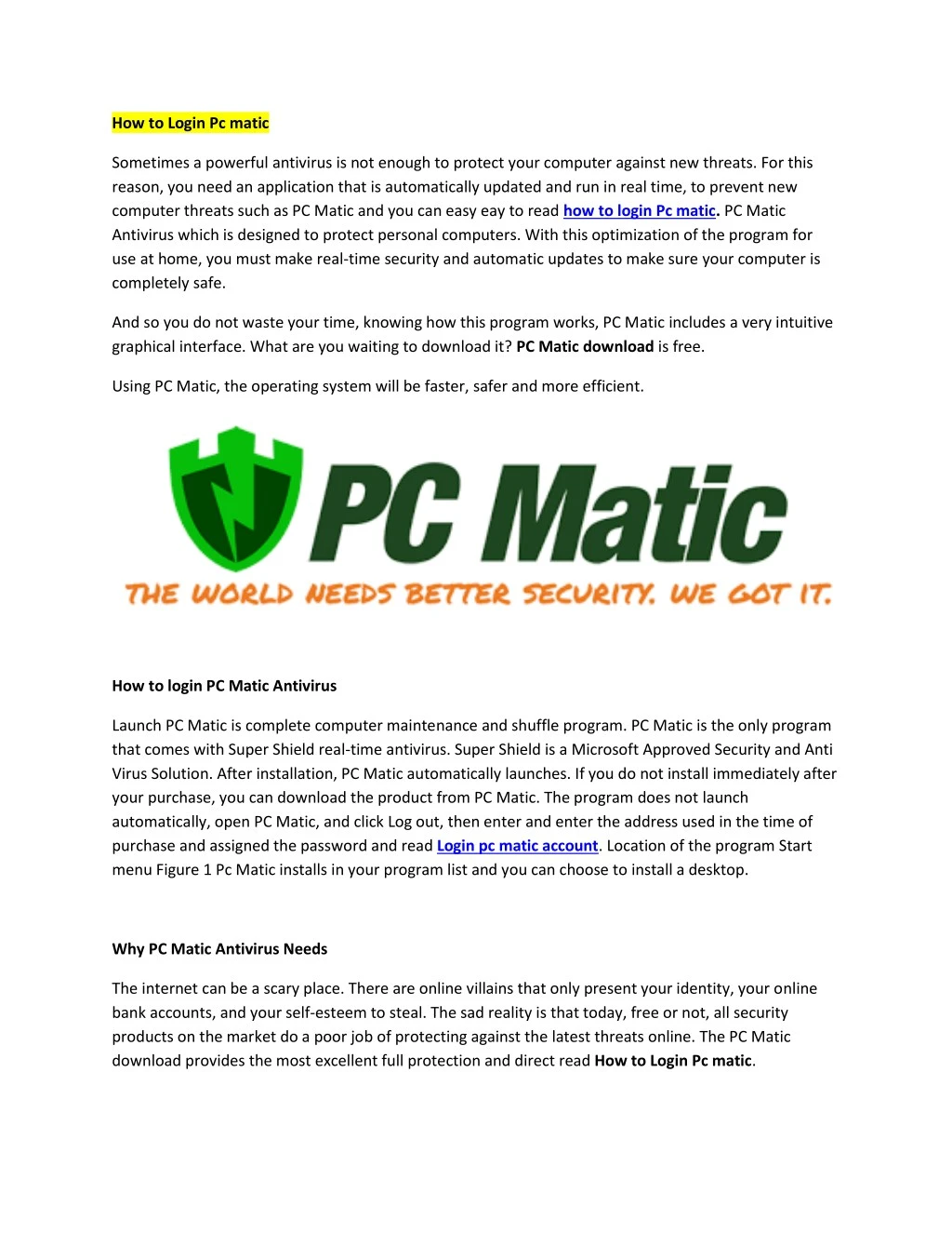 how to login pc matic