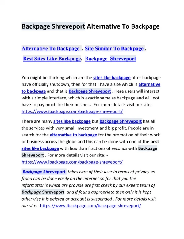 Backpage Shreveport Alternative To Backpage
