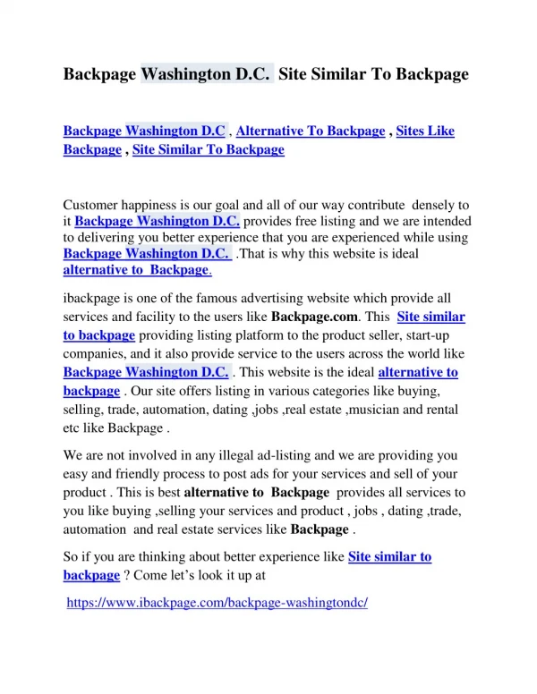 Backpage Washington D.C. Site Similar To Backpage