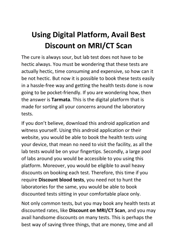 Discount on MRI/CT Scan | Tarmata