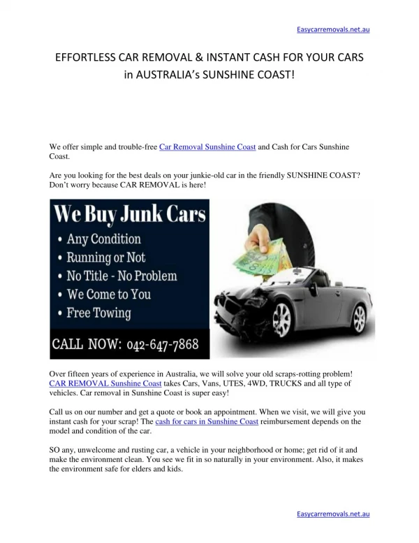 EFFORTLESS CAR REMOVAL & INSTANT CASH FOR YOUR CARS in AUSTRALIA’s SUNSHINE COAST!