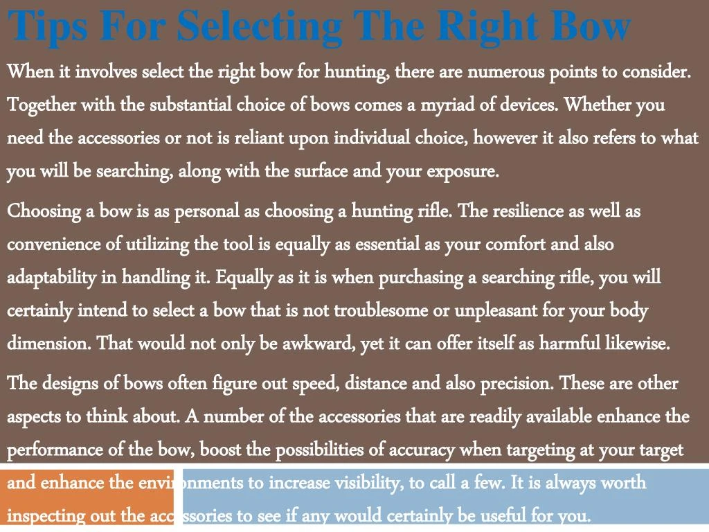tips for selecting the right bow when it involves