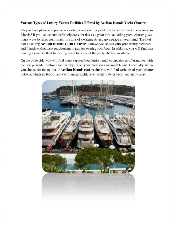 Aeolian Island Yacht Charter