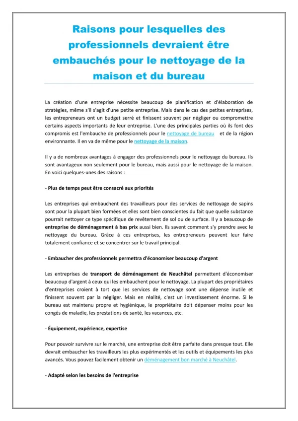 Raisons pour lesquelles des professionnels devraient être embauchés pour le nettoyage de la maison et du bureau