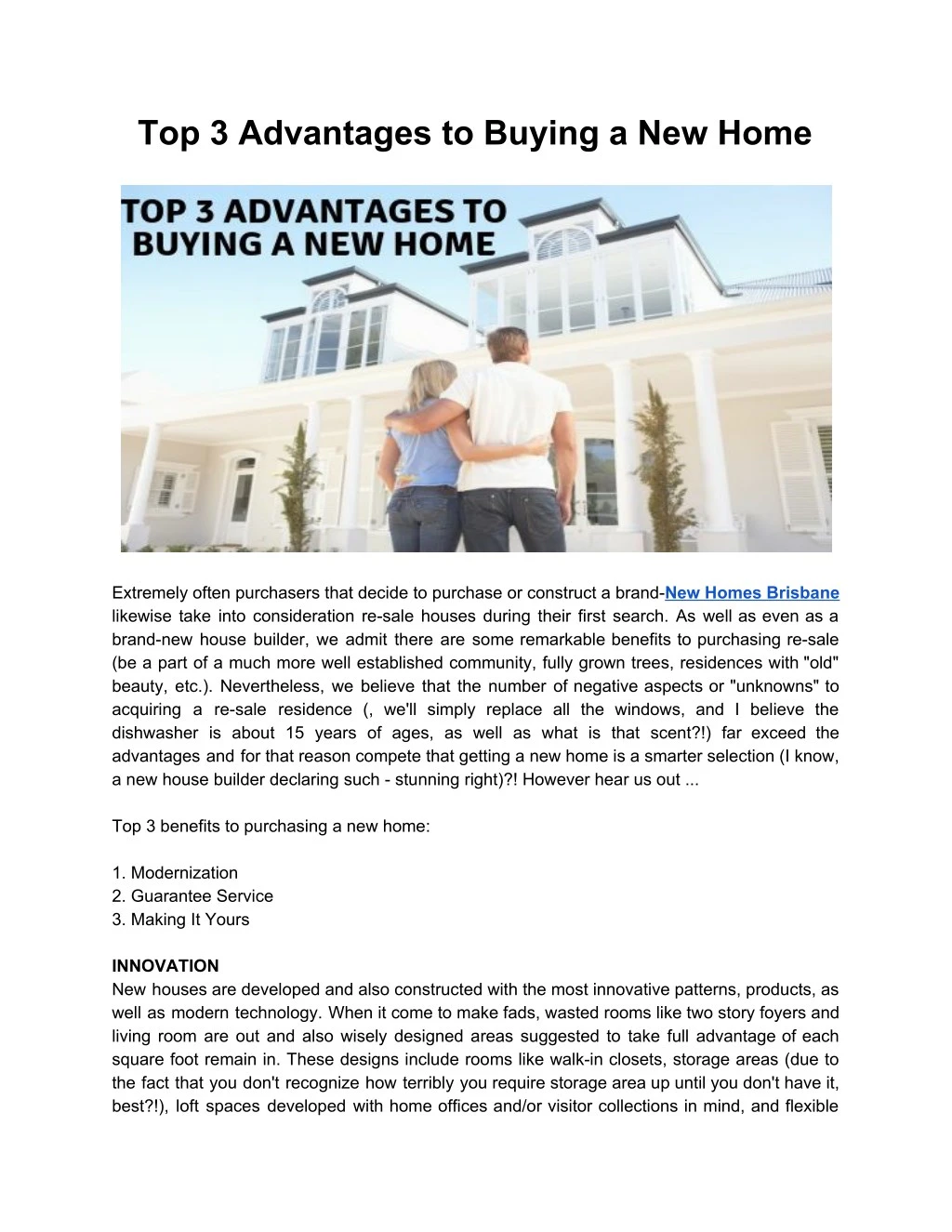top 3 advantages to buying a new home