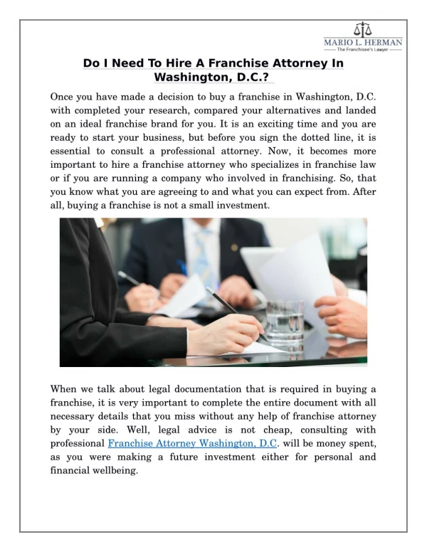 Do I Need To Hire A Franchise Attorney In Washington, D.C.?