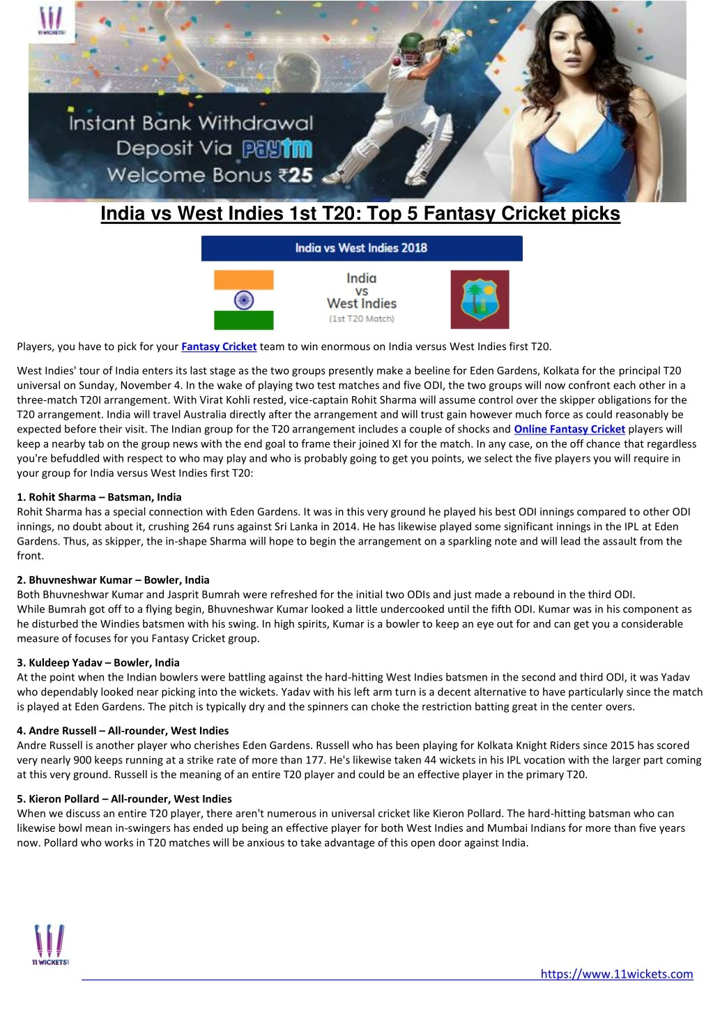 india vs west indies 1st t20 top 5 fantasy