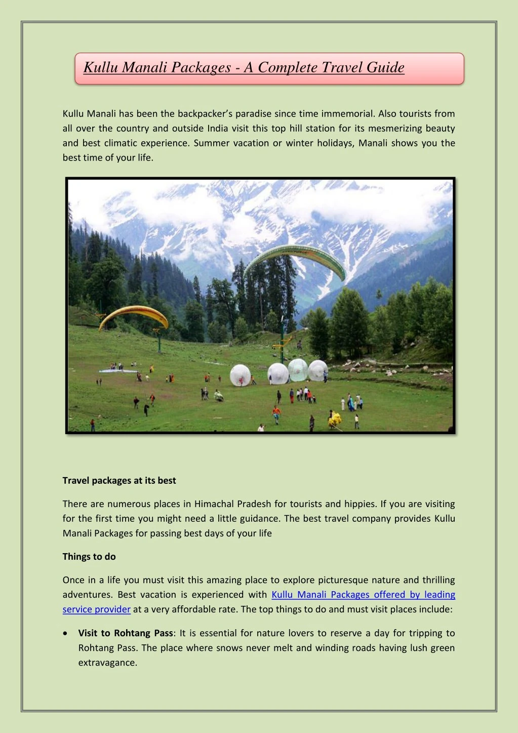 kullu manali packages a complete travel guide