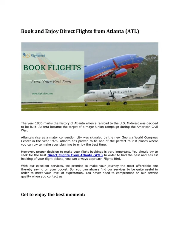 Book and Enjoy Direct Flights from Atlanta (ATL)