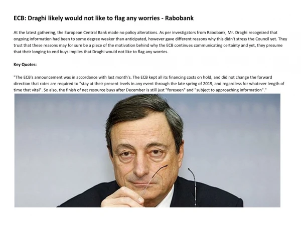 ECB: Draghi likely would not like to flag any worries - Rabobank