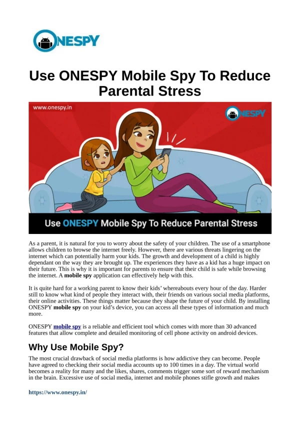 Use ONESPY Mobile Spy To Reduce Parental Stress