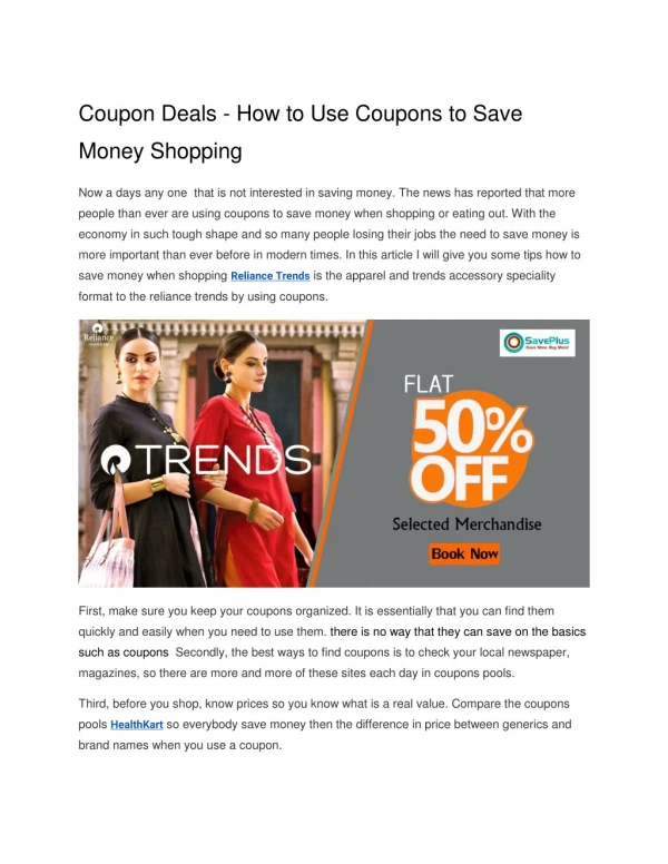 Reliance Trends Coupons, Deals & Offers: Flat 50% off Selected Merchandise