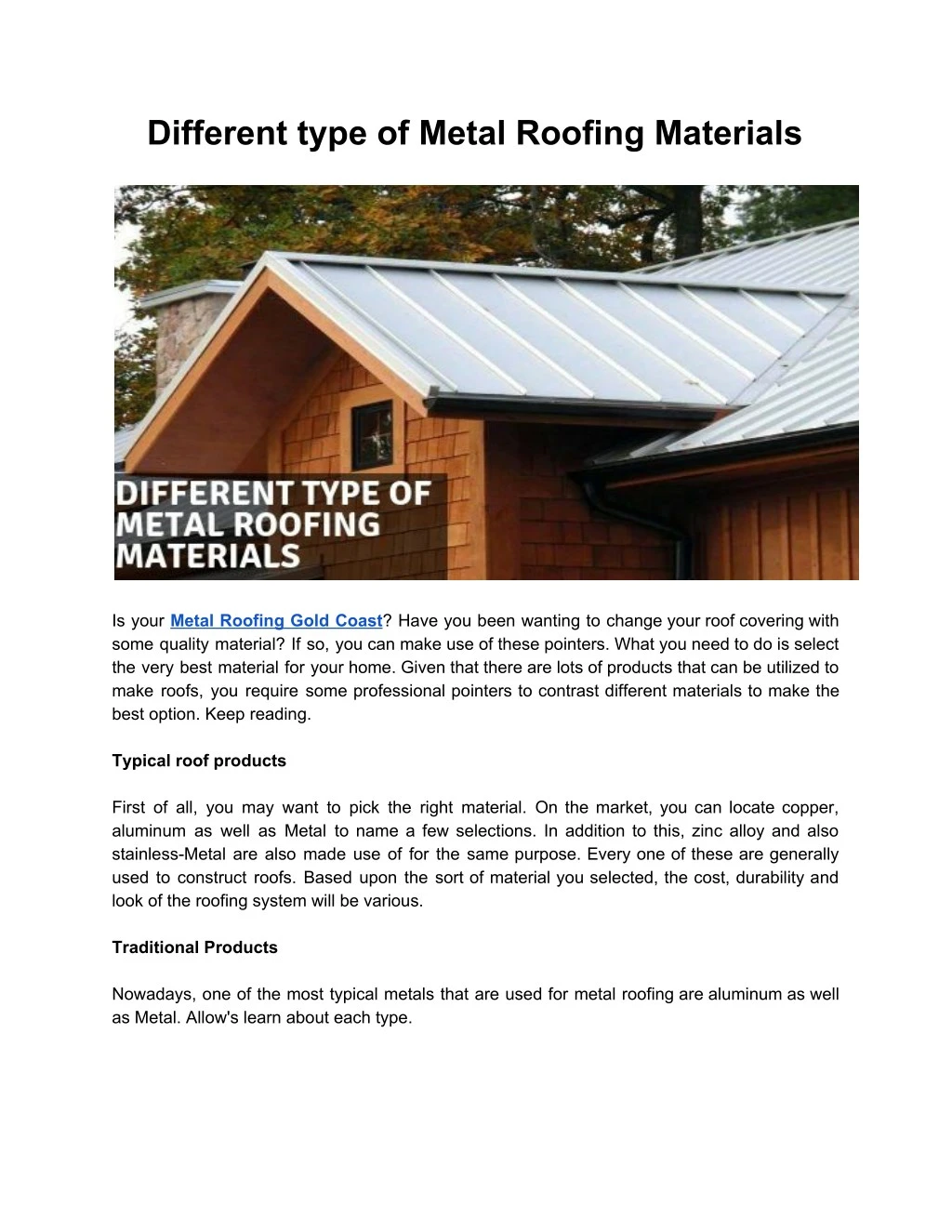 different type of metal roofing materials