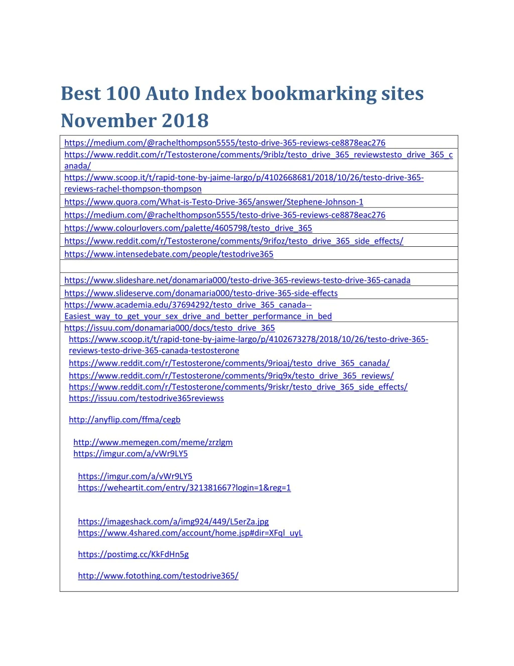best 100 auto index bookmarking sites november