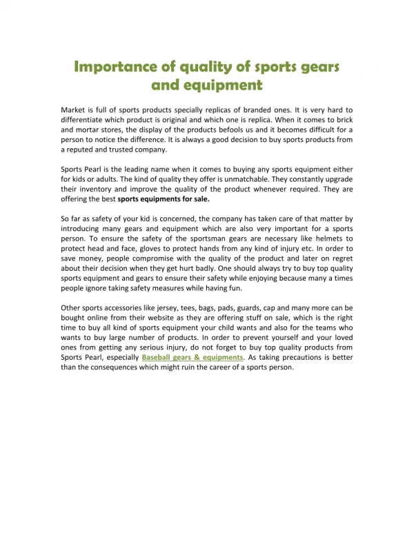 Importance of quality of sports gears and equipment