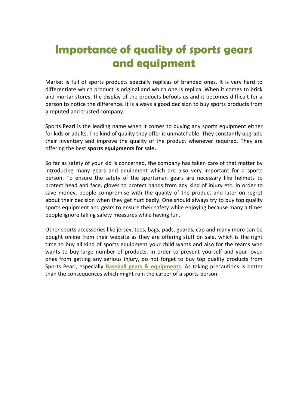 importance of quality of sports gears
