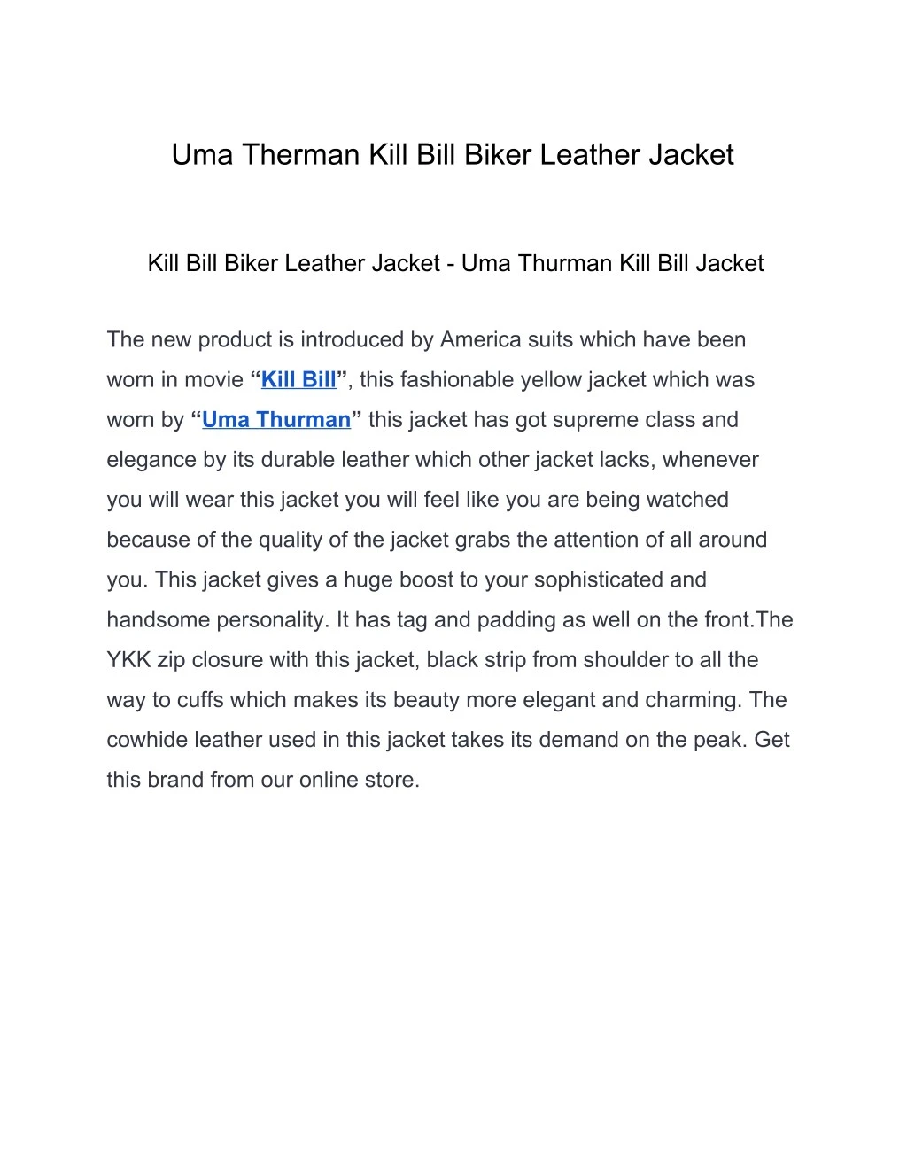 uma therman kill bill biker leather jacket