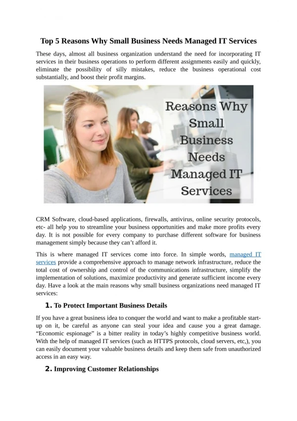 Top 5 Reasons Why Small Business Needs Managed IT Services