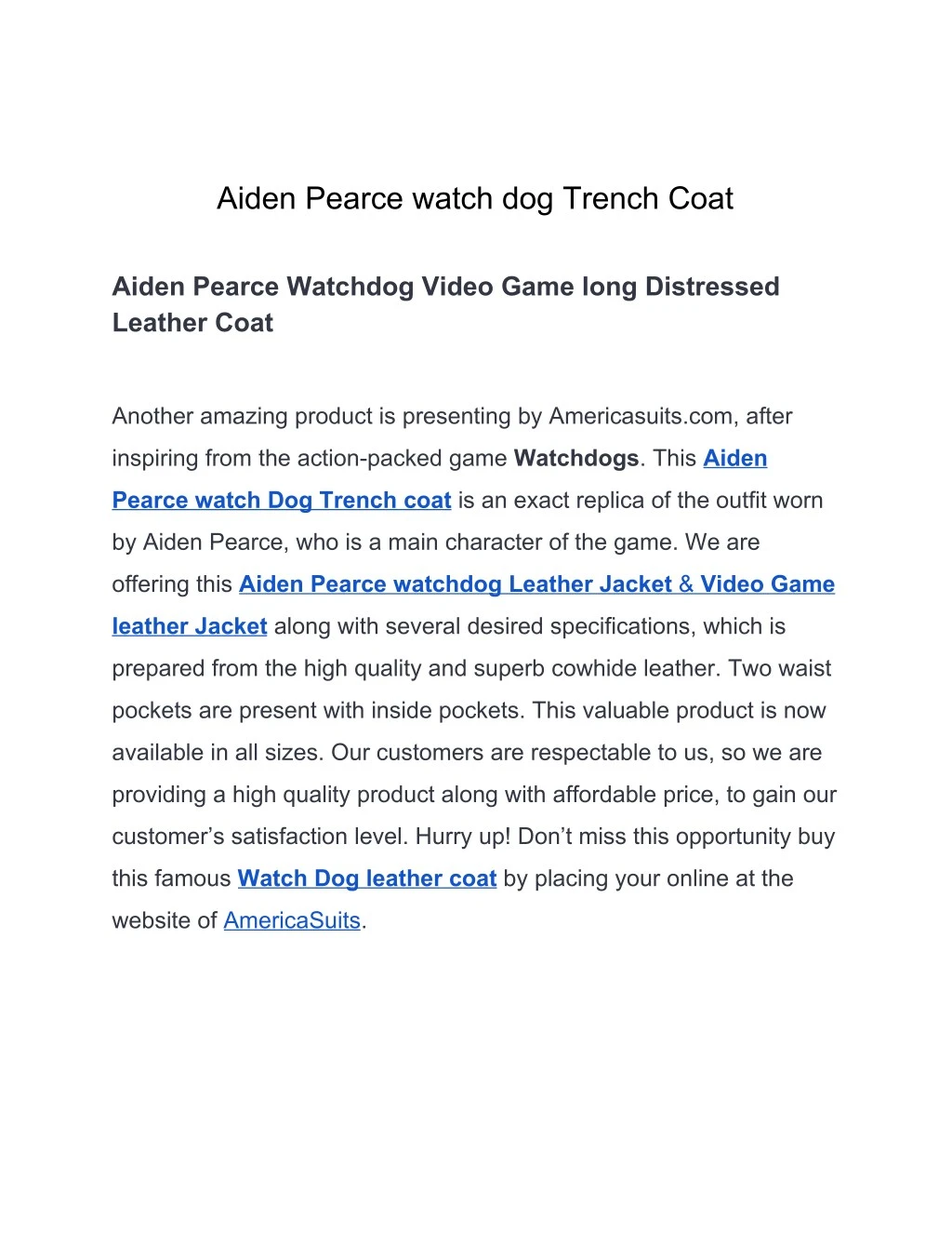 aiden pearce watch dog trench coat