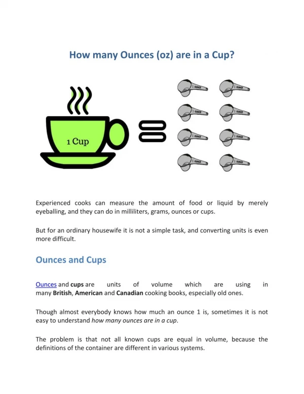 How many Ounces (oz) are in a Cup?