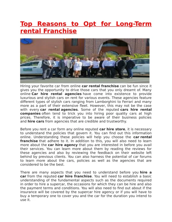 Top Reasons to Opt for Long-Term rental Franchise