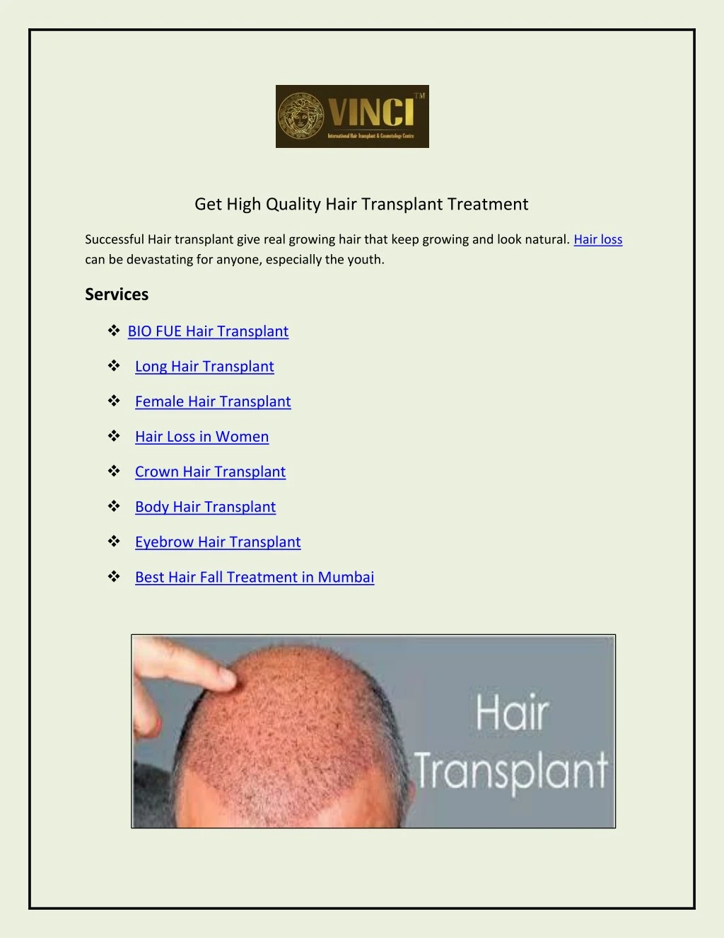 get high quality hair transplant treatment