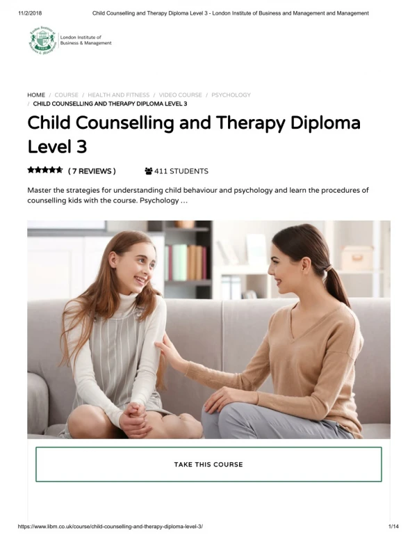 Child Counselling and Therapy Diploma - LIBM