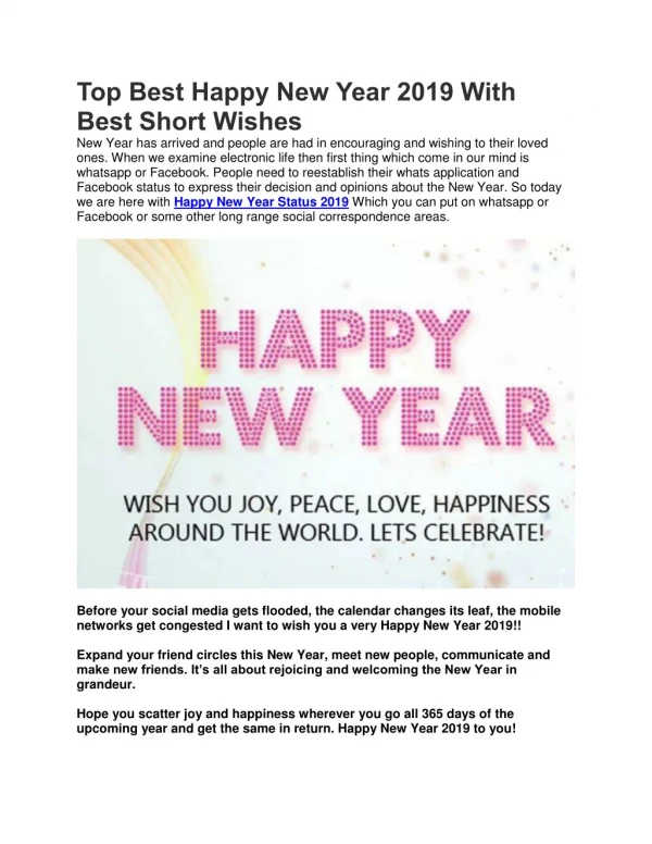 Top best happy new year 2019 with best short wishes