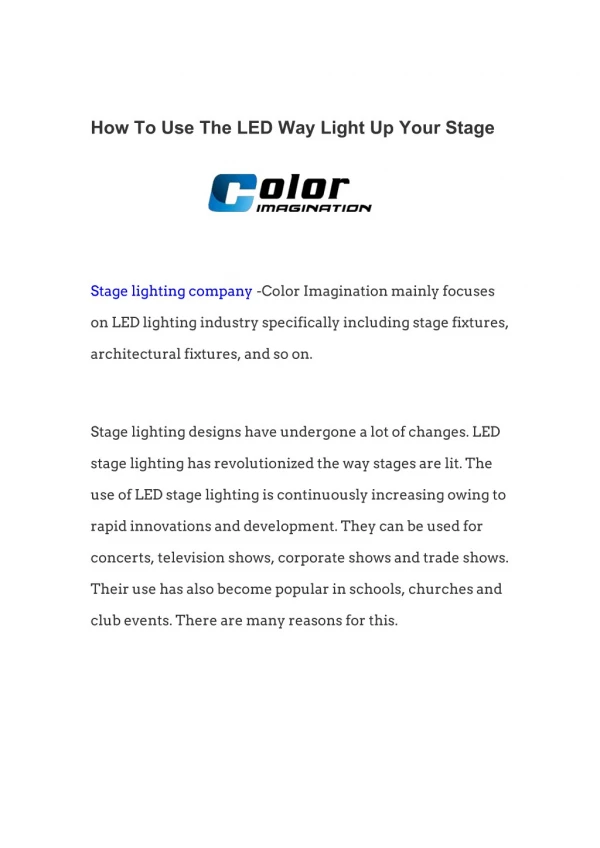 How To Use The LED Way Light Up Your Stage