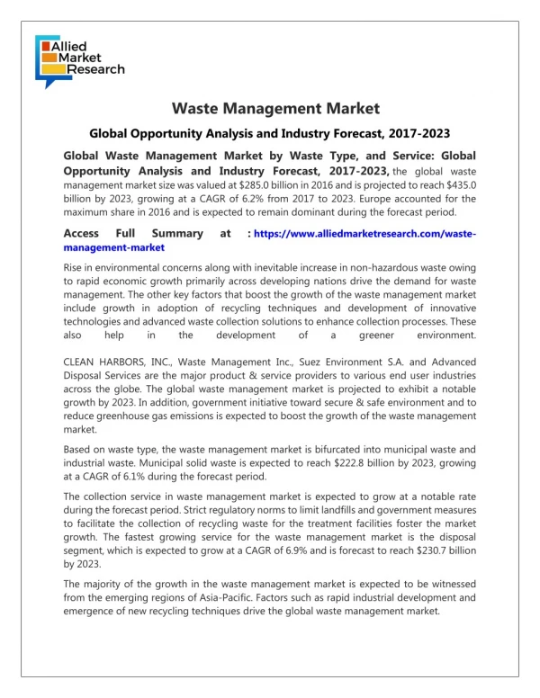 Waste Management Market Overview