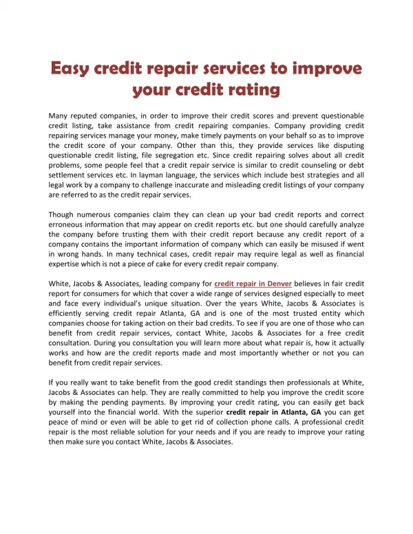 Easy credit repair services to improve your credit rating