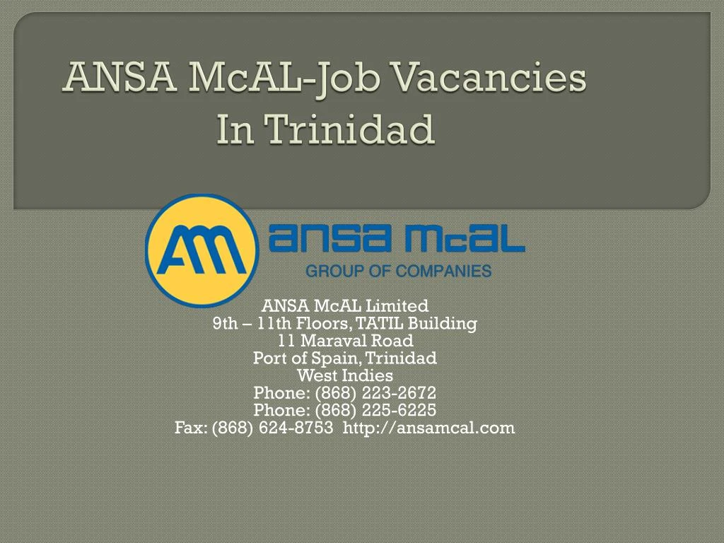 ansa mcal job vacancies in trinidad