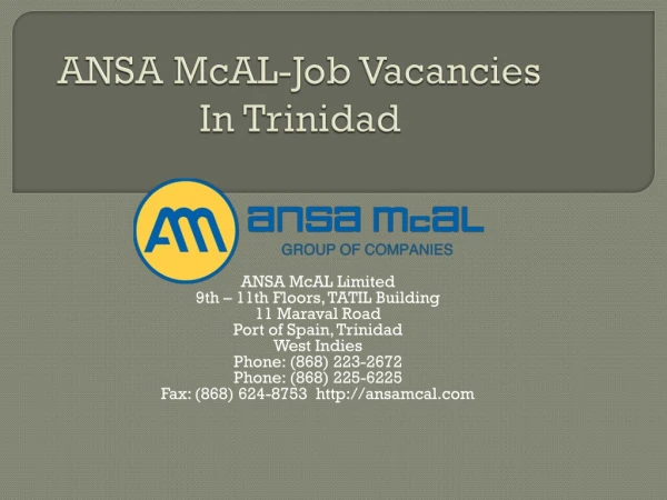ANSA McAL-Career opportunities in Trinind