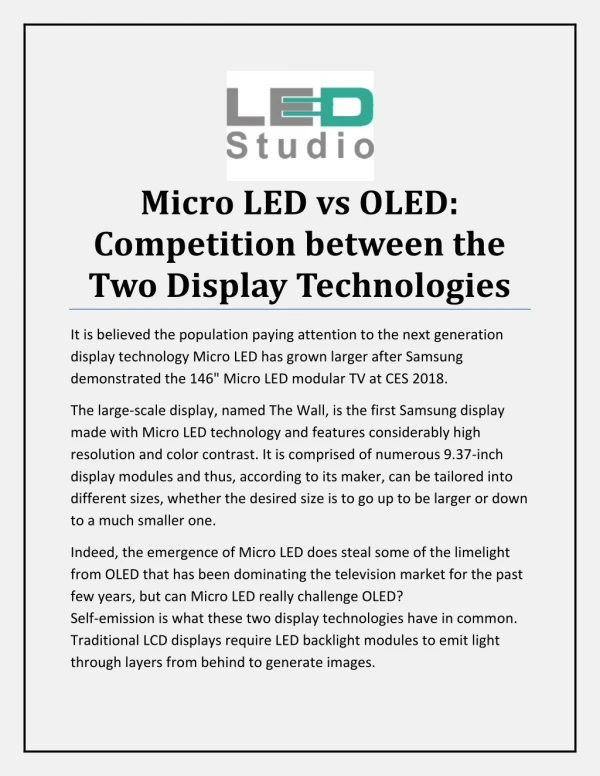 Micro LED vs OLED Competition between the Two Display Technologies