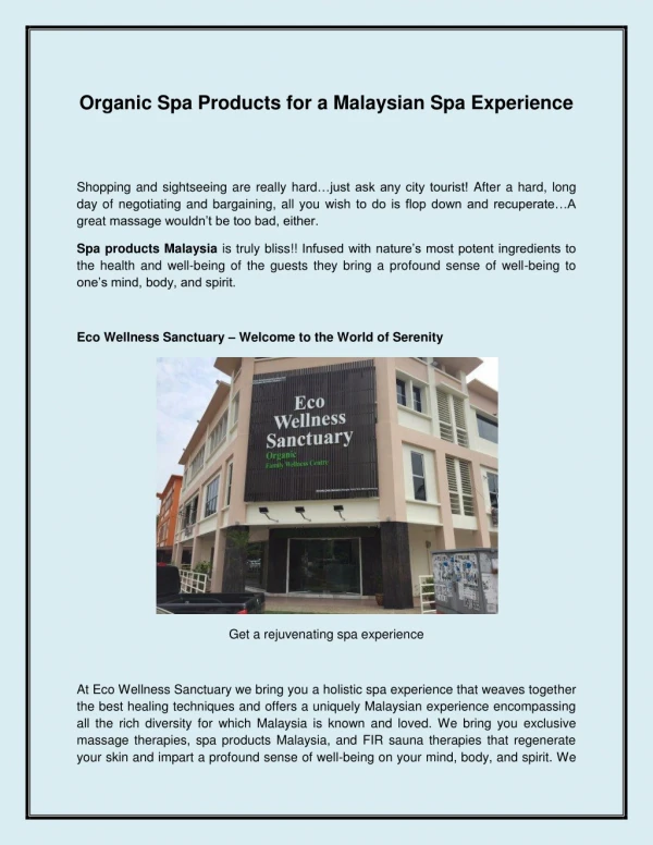 Organic Spa Products for a Malaysian Spa Experience