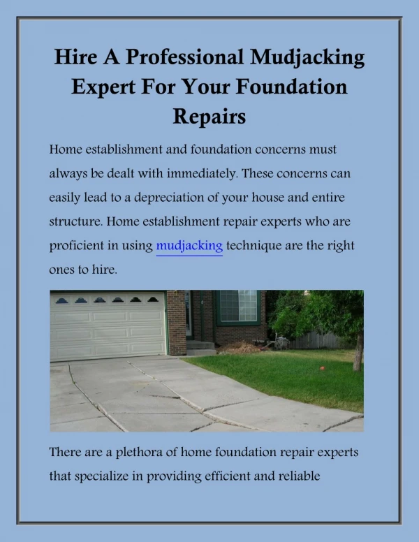 Hire A Professional Mudjacking Expert For Your Foundation Repairs