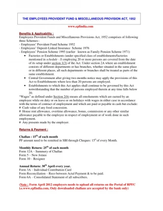 THE EMPLOYEES PROVIDENT FUND & MISCELLANEOUS PROVISION ACT, 1952 - slide 1
