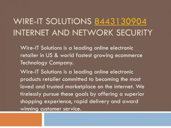 Wire-IT Solutions 8443130904 network and internet security