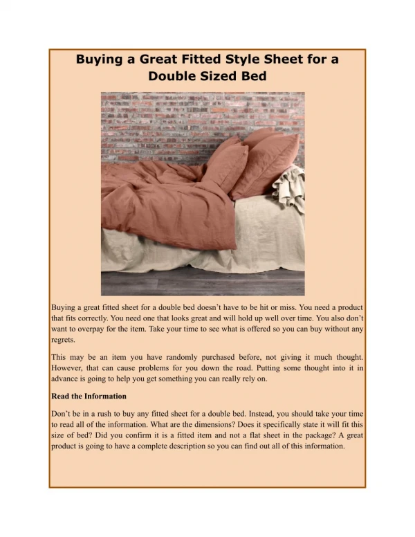 Buying a Great Fitted Style Sheet for a Double Sized Bed