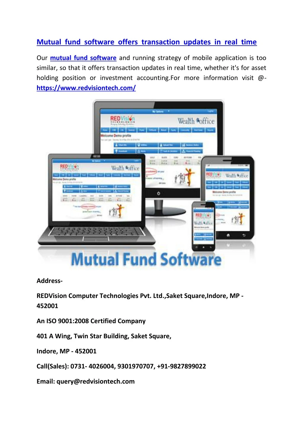 mutual fund software offers transaction updates